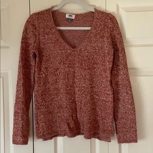 V-Neck Red & White Knit Long Sleeve Sweater
